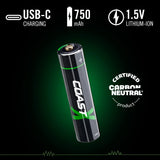 Coast AAA 1.5 V, 750 mAh USB-C Rechargeable Lithium-ion Protected Battery (4 Pack)