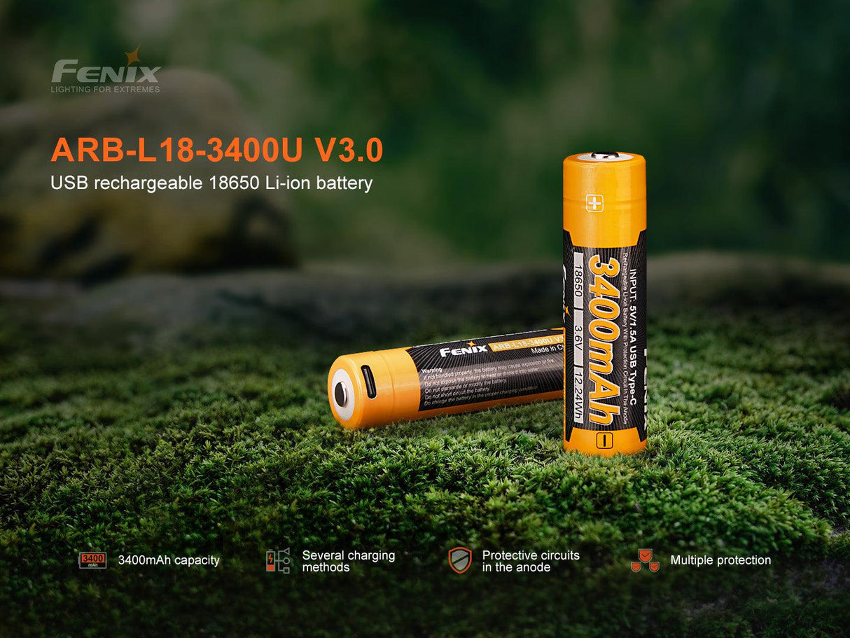 Fenix 18650 USB-C Rechargeable 3400 mAh Li-ion Protected Battery (ARB -L18-3400U-V3.0)