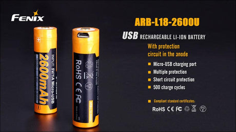 Fenix 18650 USB Rechargeable 2600 mAh Li-ion Protected Battery