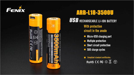 Fenix 18650 USB Rechargeable 3500 mAh Li-ion Protected Battery (ARB-L18-3500U)