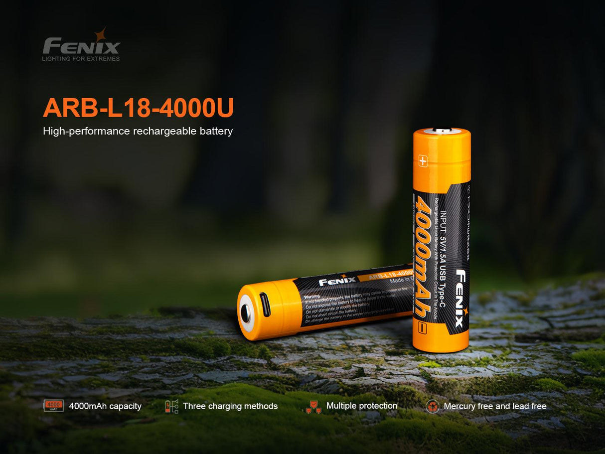 Fenix 18650 USB Rechargeable 4000 mAh Li-ion Protected Battery (ARB-L18-4000U)