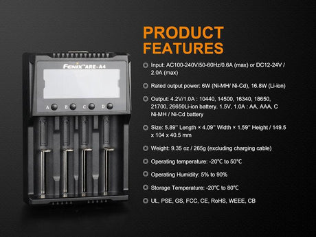 Fenix ARE-A4 Four Bay Li-ion/NiMH Battery Charger