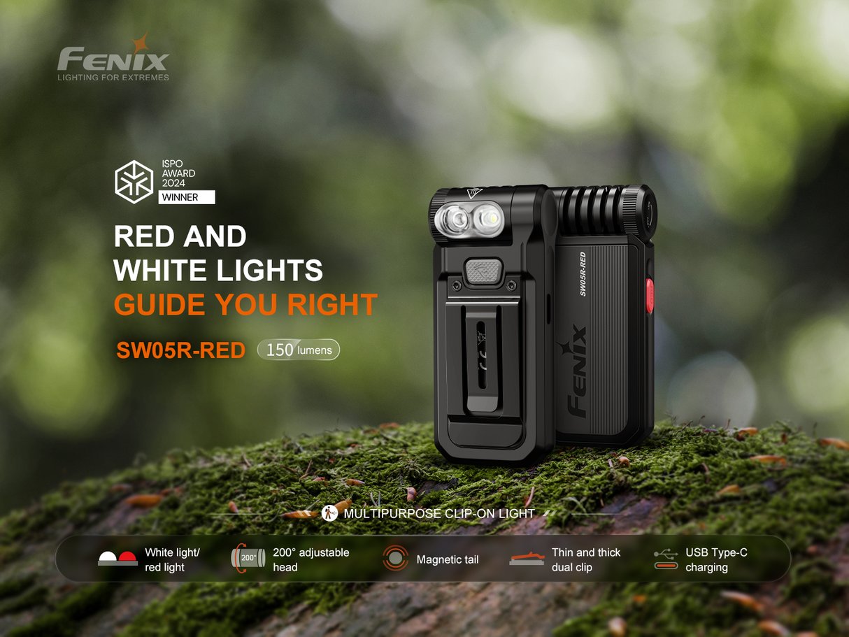 Fenix SW05R White and Red Rechargeable Clip Light