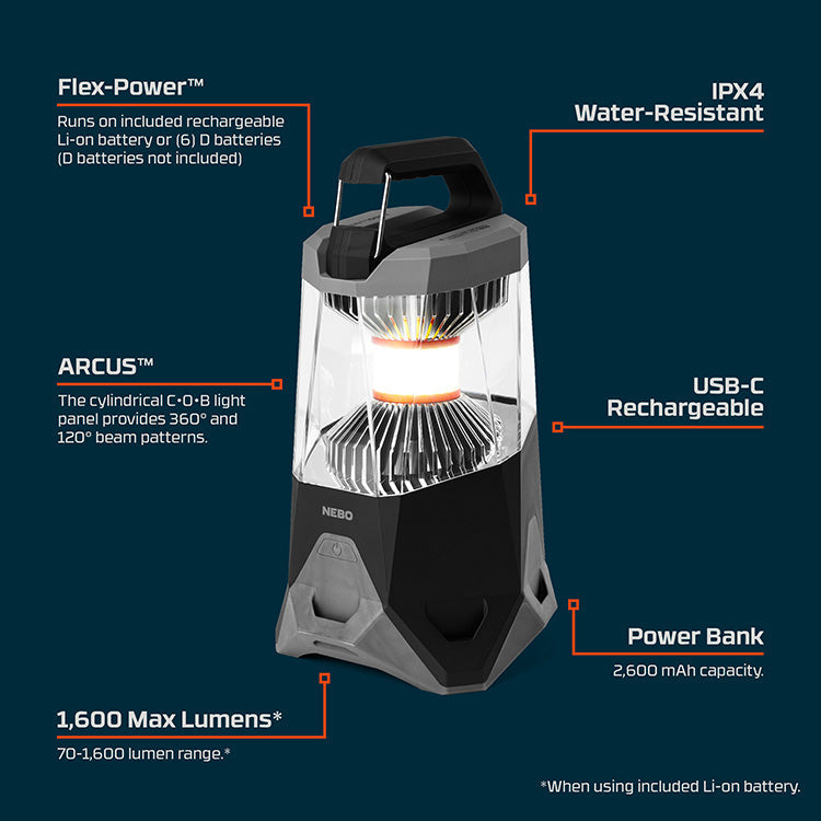 NEBO Galileo 1600 Flex Rechargeable LED Lantern