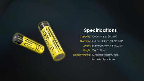 Nitecore 10 A High Discharge 18650 4000 mAh Lithium-ion Protected Battery (NL1840HP)