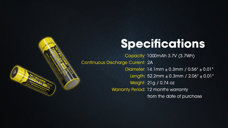 Nitecore 14500 3.7 V, 1000 mAh Li-ion Protected Battery (NL1410)