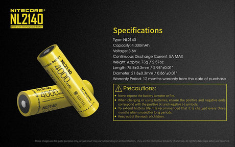 Nitecore 21700 3.6 V, 4000 mAh Lithium-ion Protected Battery (NL2140)