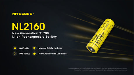 Nitecore 21700 3.6 V, 6000 mAh Lithium-ion Protected Battery (NL2160)