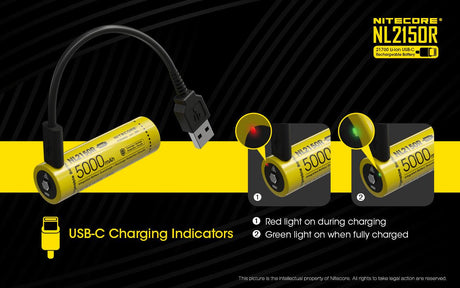 Nitecore 21700 USB-C Rechargeable 5000 mAh Lithium-ion Protected Battery (NL2150R)