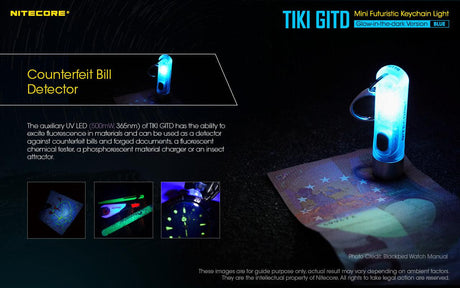 Nitecore TIKI Blue GITD White & UV Rechargeable LED Key Ring Torch