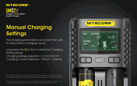 Nitecore UMS2 Dual Bay USB Li-ion/NiMH Battery Charger