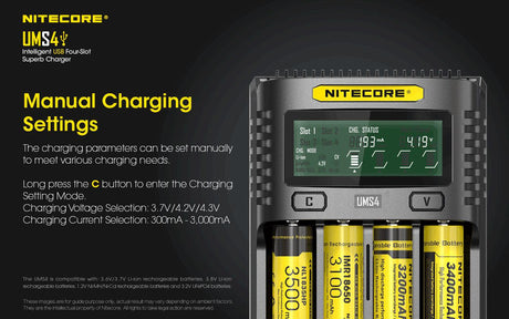 Nitecore UMS4 Four Bay USB Li-ion/NiMh Battery Charger