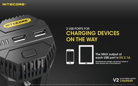 Nitecore V2 Dual Bay In-Car Speedy Li-ion Charger