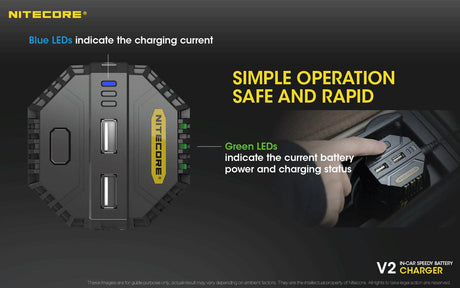 Nitecore V2 Dual Bay In-Car Speedy Li-ion Charger